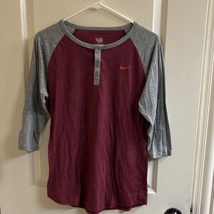 Nike The  Athletic Dept Maroon and Gray Long Sleeve Shirt